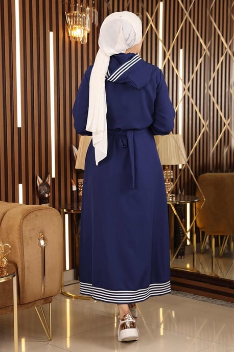 Med blixtlås Huva Abaya Indigo - Image 4