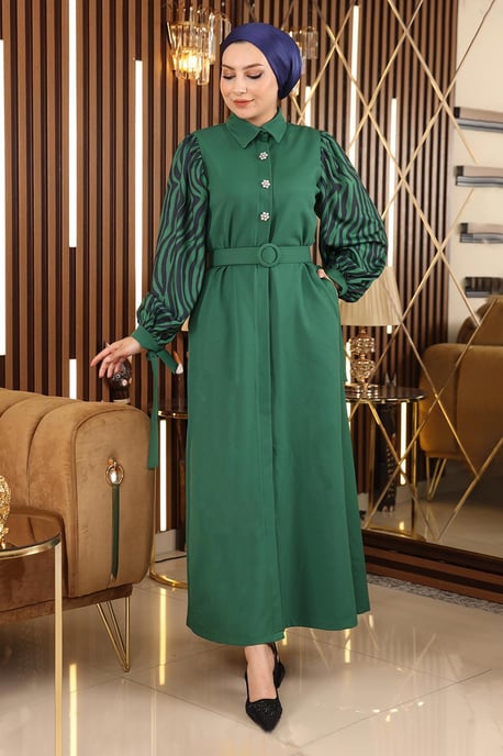 Sten Detailed Mönstrad Abaya Smaragdgrön - Image 3