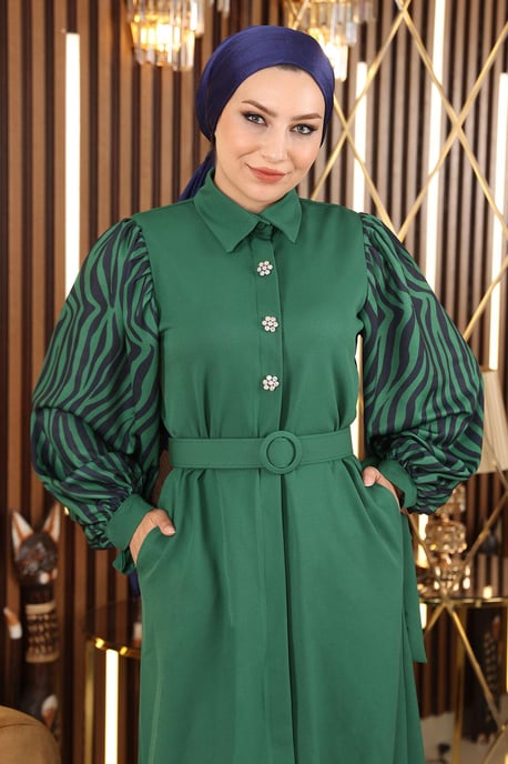 Sten Detailed Mönstrad Abaya Smaragdgrön - Image 5