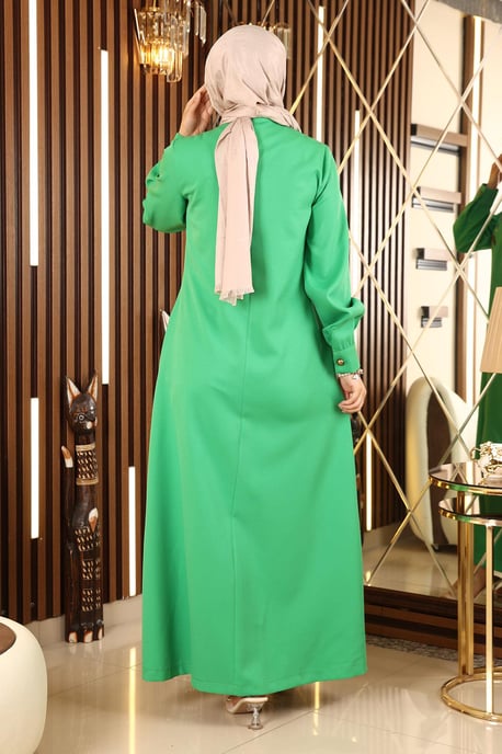 Broderad Hijab Abaya Grön - Image 4