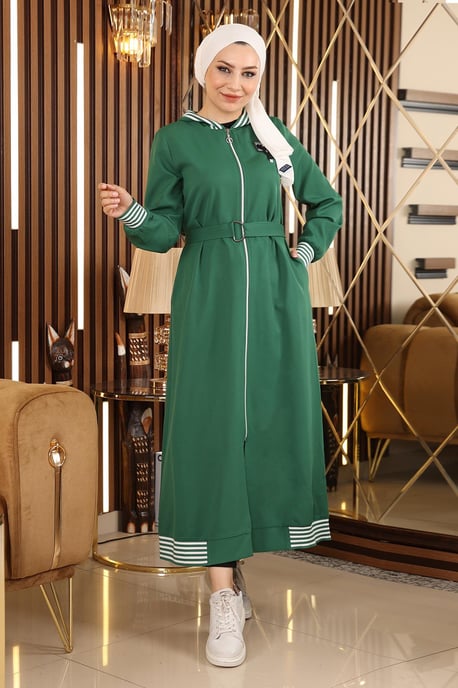 Med blixtlås Huva Abaya Smaragdgrön - Image 1