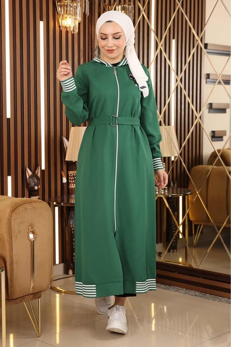 Med blixtlås Huva Abaya Smaragdgrön - Image 2