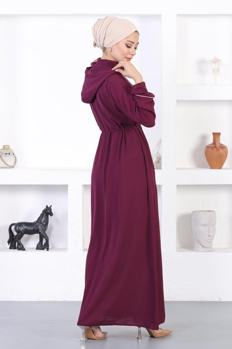 Broderad Huva Abaya Plommon - Image 4