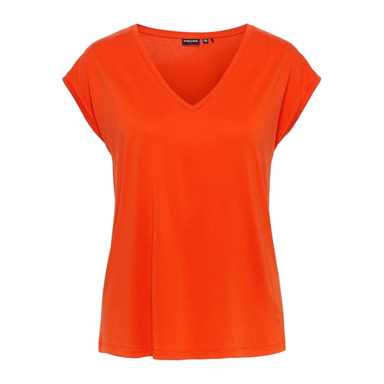 Women's Pieces Regular Fit V-Neck Knit T-Shirt in Tangerine Tango - Image 1