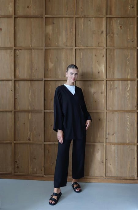 Kreukellook Textured Kimono Pak Zwart - Image 1