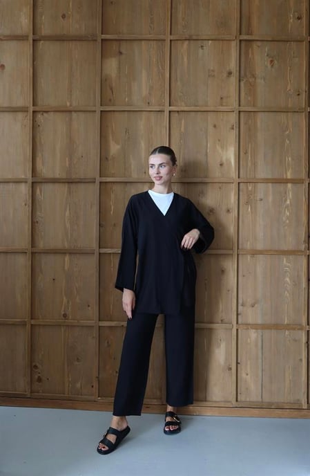 Kreukellook Textured Kimono Pak Zwart - Image 2