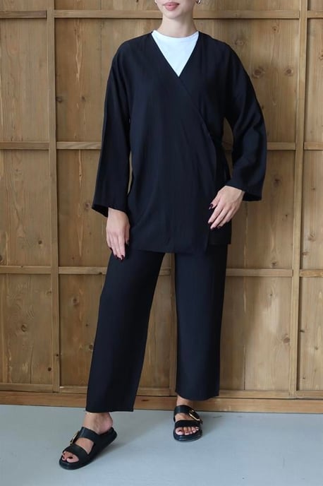 Kreukellook Textured Kimono Pak Zwart - Image 5