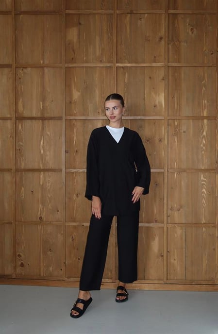 Kreukellook Textured Kimono Pak Zwart - Image 6