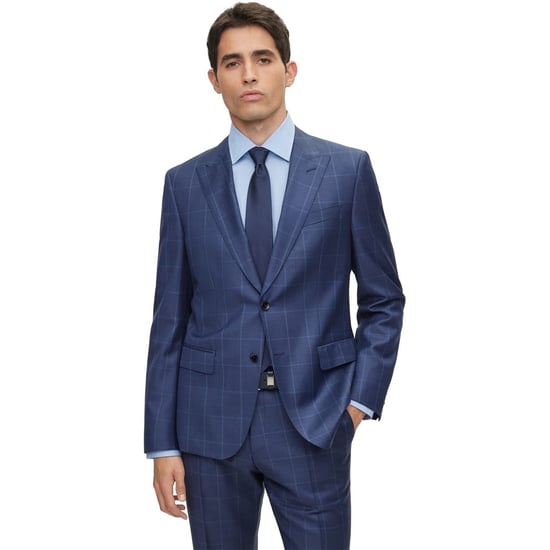 Men's Boss Plaid Patterned Slim Fit Full Suit in Blue - Image 2