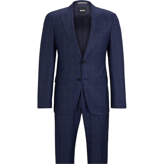 Men's Boss Plaid Patterned Slim Fit Full Suit in Blue - Image 4