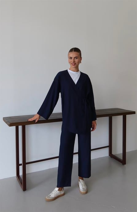 Kreukellook Textured Kimono Pak Marineblauw - Image 1