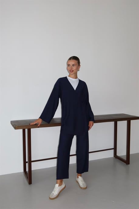 Kreukellook Textured Kimono Pak Marineblauw - Image 2