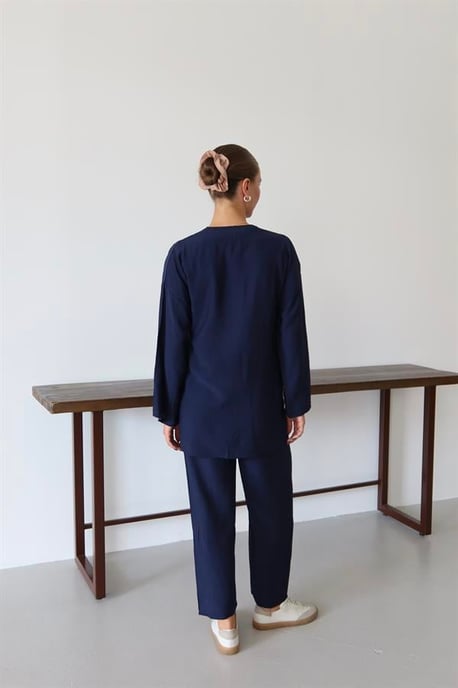 Kreukellook Textured Kimono Pak Marineblauw - Image 3