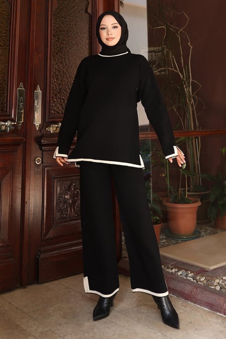Slit Detailed Knitwear Suit Black - Image 1