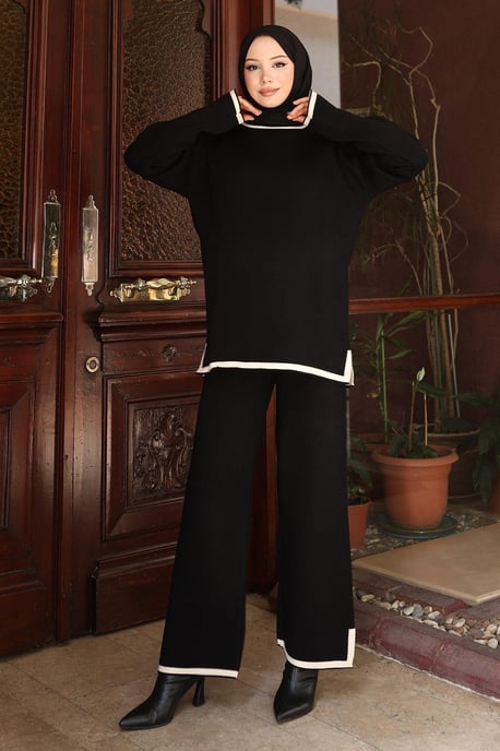 Slit Detailed Knitwear Suit Black - Image 2