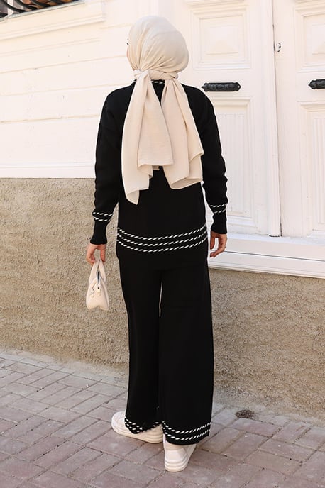 Stripe Detailed Knitwear Suit Black - Image 3