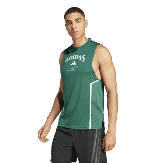 Men's adidas Printed Logo Crew Neck Sleeveless Muscle Tank in Cgreen/Cwhite - Image 2