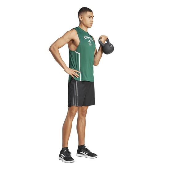 Men's adidas Printed Logo Crew Neck Sleeveless Muscle Tank in Cgreen/Cwhite - Image 4