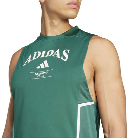 Men's adidas Printed Logo Crew Neck Sleeveless Muscle Tank in Cgreen/Cwhite - Image 5