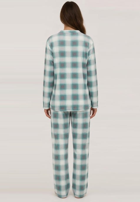 GAP Womens Pyjama Flannel Sleep Set in White Mint Check - Image 2
