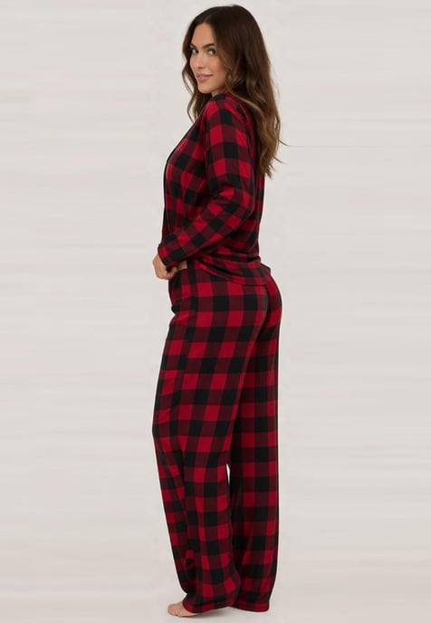 GAP Womens Pyjama Flannel Sleep Set in Red Black Check - Image 2