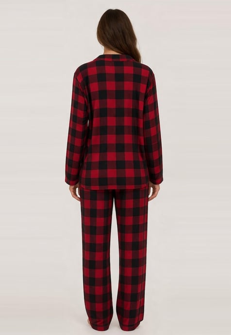 GAP Womens Pyjama Flannel Sleep Set in Red Black Check - Image 3