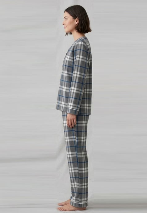GAP Womens Pyjama Flannel Sleep Set in Grey Check - Image 2