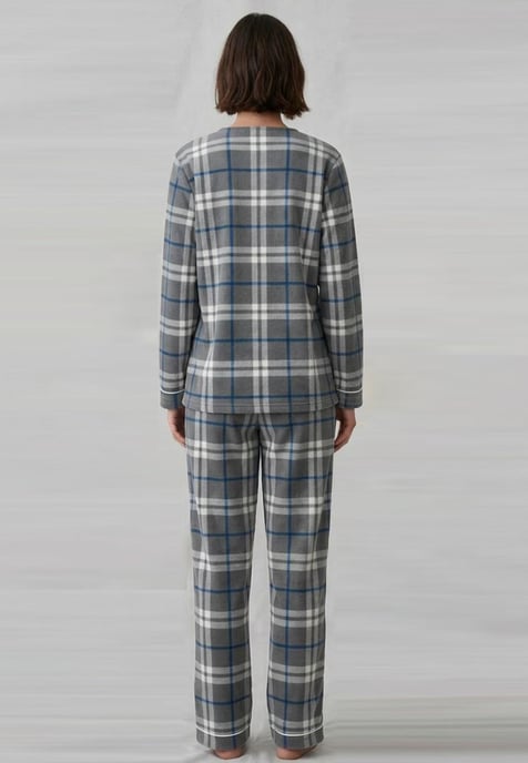 GAP Womens Pyjama Flannel Sleep Set in Grey Check - Image 3