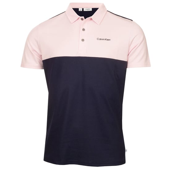 Men's Calvin Klein Golf Embroidered Lacoste Lettering Collared Polo Shirt in Nvy-Pnk - Image 1