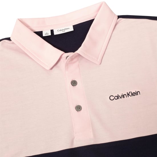 Men's Calvin Klein Golf Embroidered Lacoste Lettering Collared Polo Shirt in Nvy-Pnk - Image 3