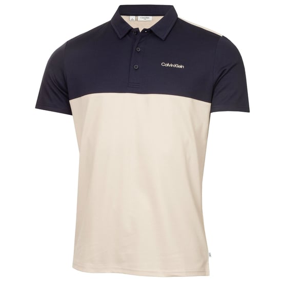Men's Calvin Klein Golf Embroidered Lacoste Lettering Collared Polo Shirt in Oatm-Nvy - Image 1