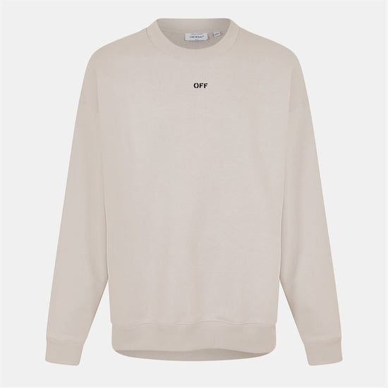 Men's Off White Skate Crew Neck Long Sleeve Sweatshirt in Stone/Black - Image 1