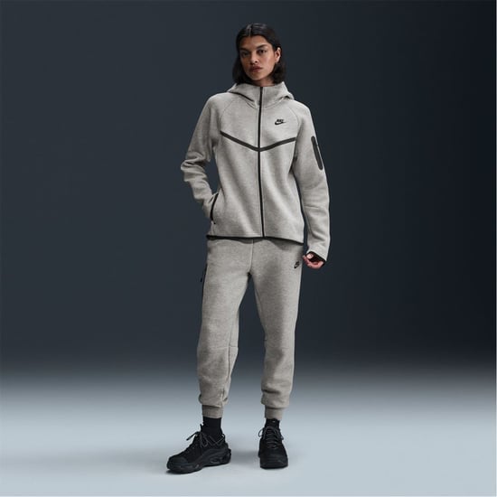 Women's Nike Tech Solid Patterned Hooded Neck Jacket in Grey/Black - Image 5
