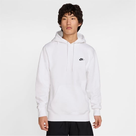 Men's Nike Club Fleece Pullover Hoodie in White/Black - Image 1