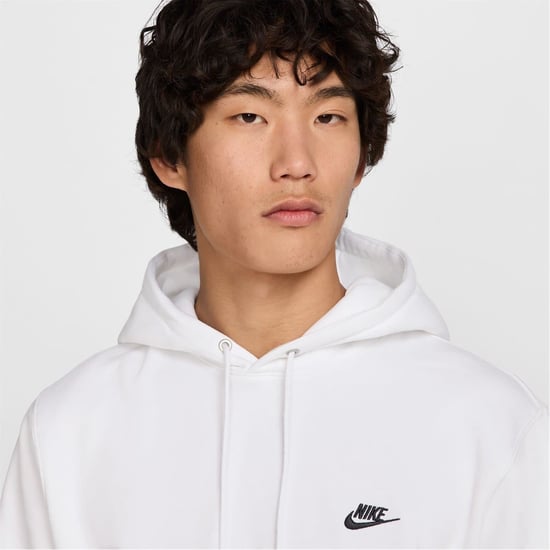 Men's Nike Club Fleece Pullover Hoodie in White/Black - Image 3