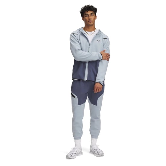 Men's Under Armour Unstoppable Fleece Joggers with Zipped Pocket in Gray/Blue/Black - Image 3
