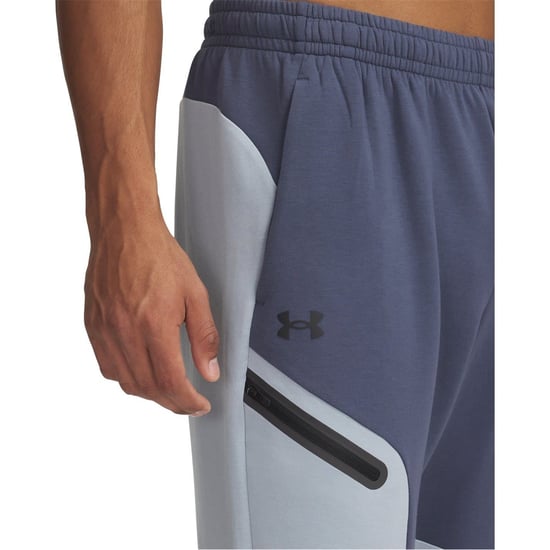 Men's Under Armour Unstoppable Fleece Joggers with Zipped Pocket in Gray/Blue/Black - Image 4