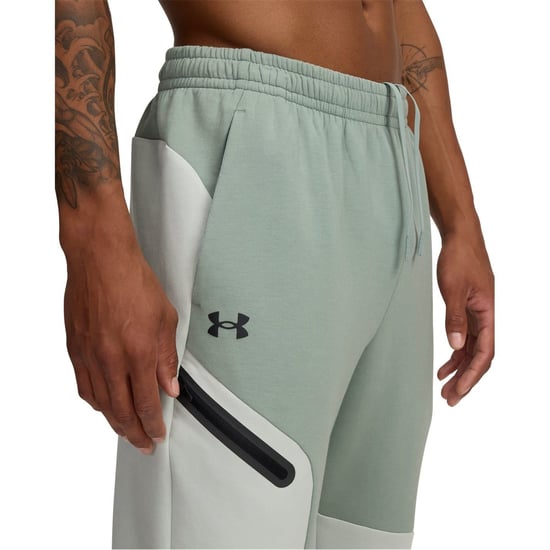 Men's Under Armour Unstoppable Fleece Joggers with Zipped Pocket in Green/Black - Image 3