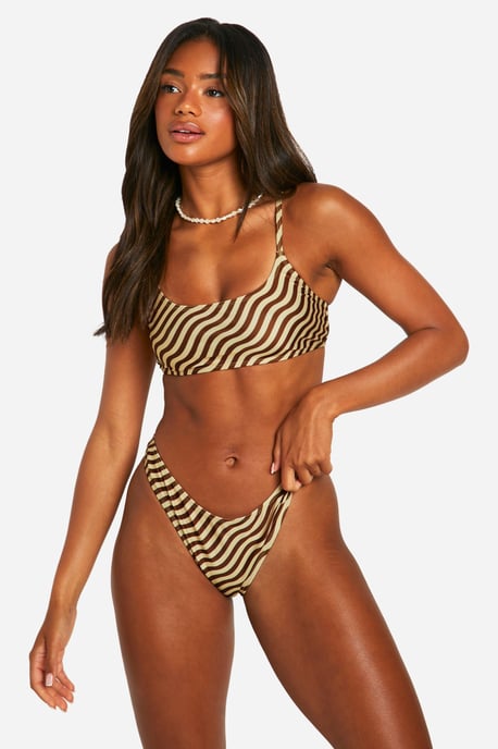 Mix & Match Wave Print High Leg Bikini Brief - Image 1