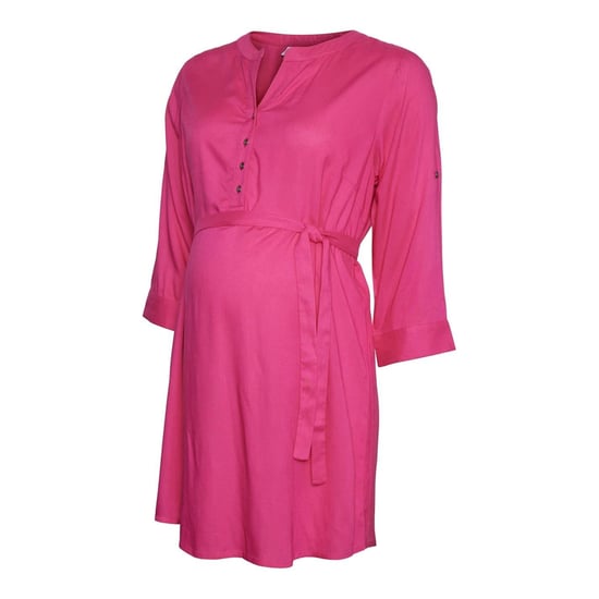 Women's Mamalicious Mlmercy Notched Neck Band Collar Three Quarter Sleeve Tunic in Fuchsia Purple - Image 1