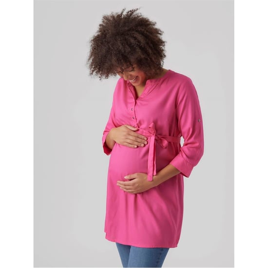 Women's Mamalicious Mlmercy Notched Neck Band Collar Three Quarter Sleeve Tunic in Fuchsia Purple - Image 3