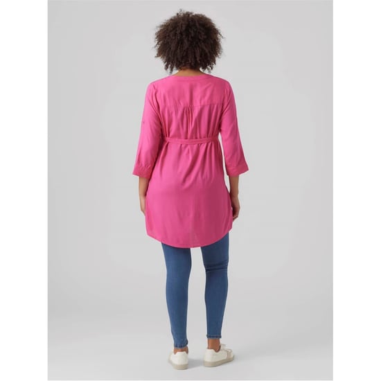 Women's Mamalicious Mlmercy Notched Neck Band Collar Three Quarter Sleeve Tunic in Fuchsia Purple - Image 5