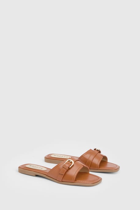 Lacie Faux Leather Buckle Detail Flat Sliders - Image 2