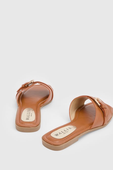 Lacie Faux Leather Buckle Detail Flat Sliders - Image 3