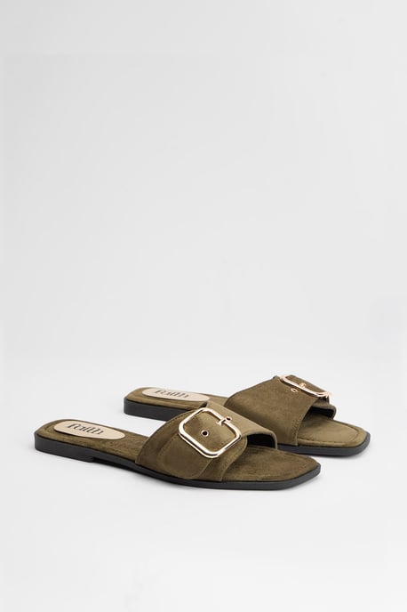 Faith: Freya Faux Suede Buckle Detail Sliders - Image 2