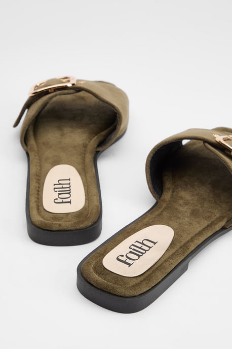 Faith: Freya Faux Suede Buckle Detail Sliders - Image 3