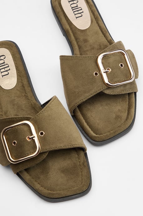 Faith: Freya Faux Suede Buckle Detail Sliders - Image 4