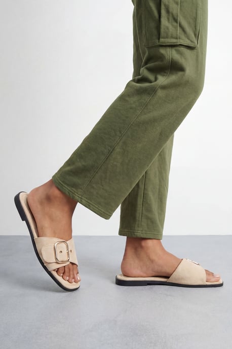 Faith: Freya Faux Suede Buckle Detail Sliders - Image 1