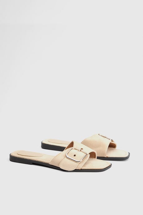 Faith: Freya Faux Suede Buckle Detail Sliders - Image 2