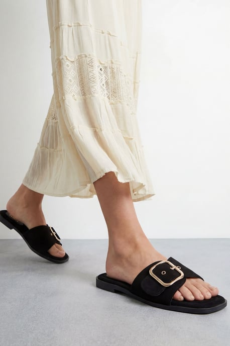 Faith: Freya Faux Suede Buckle Detail Sliders - Image 1